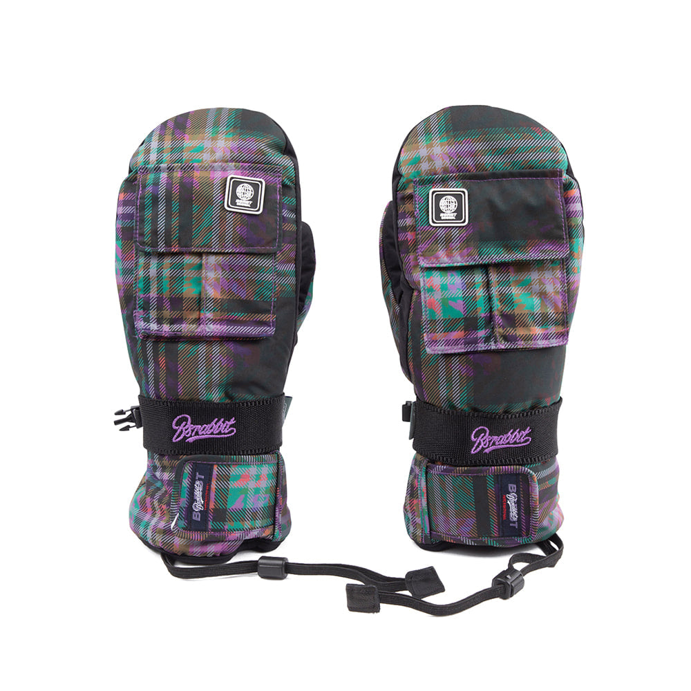 Snowboard Mittens Front - Purple Check