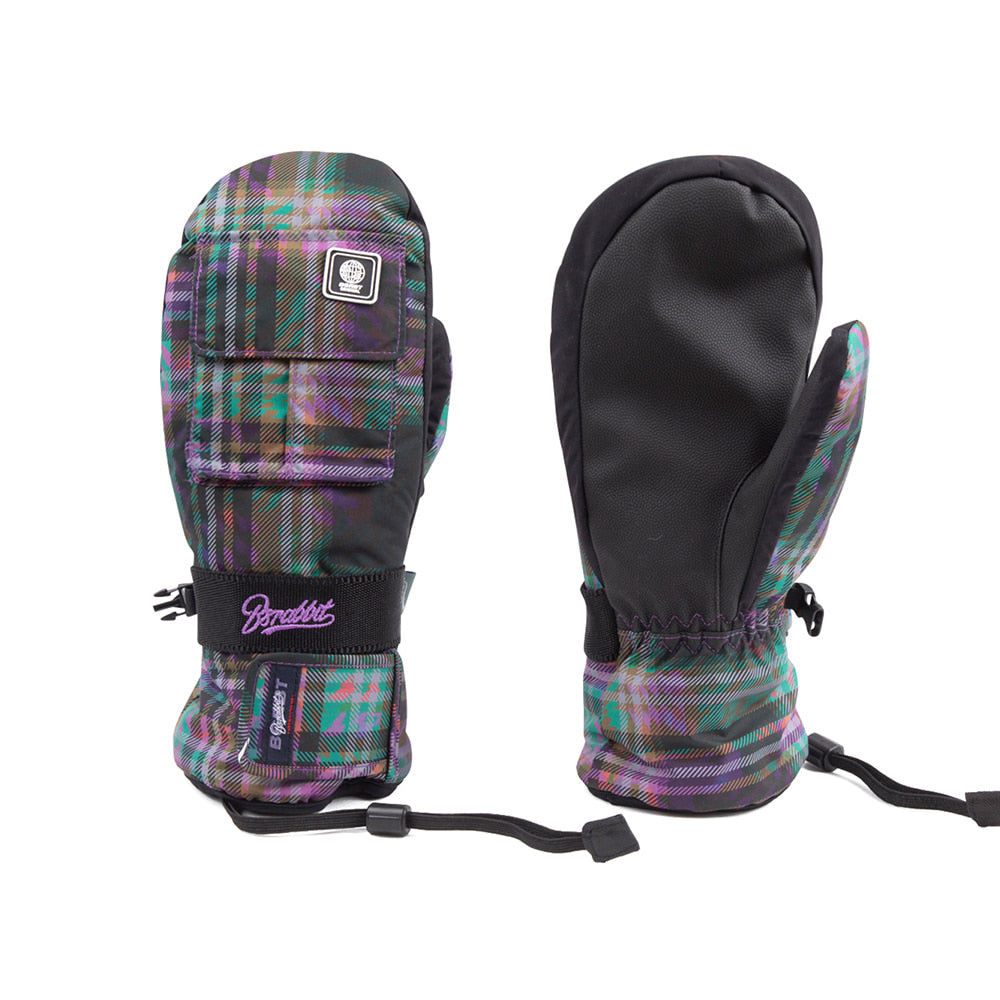 Snowboard Mittens Back - Purple Check