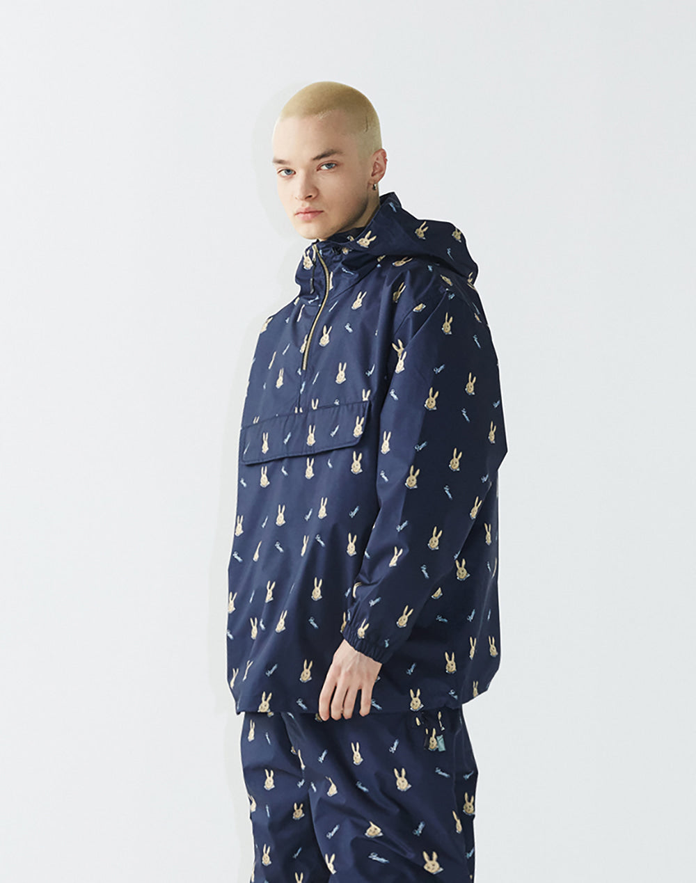 COZY HOODED ANORAK JACKET MINI BR - NAVY