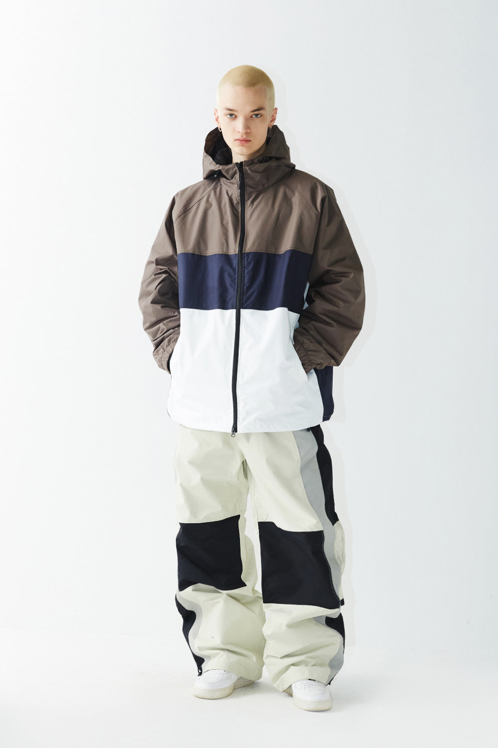 CROSS BOX HOODED JACKET - KHAKI WHITE