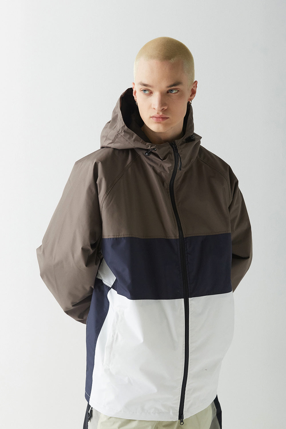 CROSS BOX HOODED JACKET - KHAKI WHITE