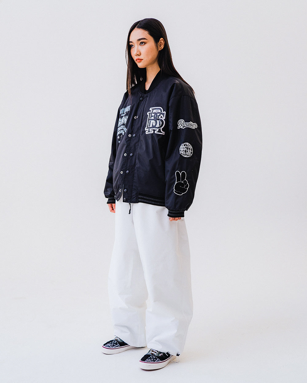 DFR LOGO PATCH VARSITY JACKET - BLACK