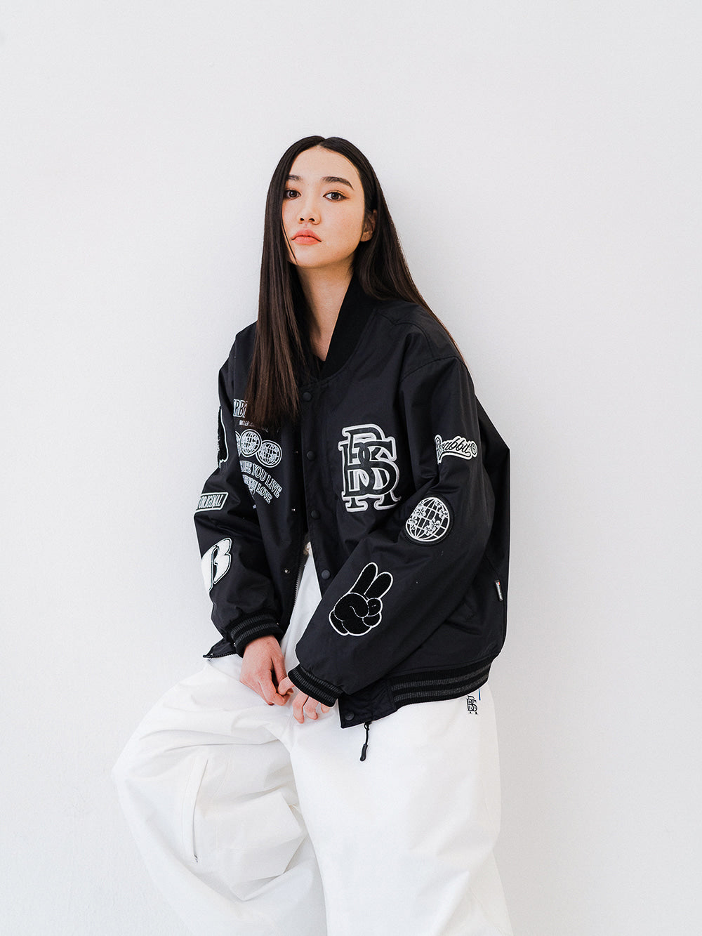 DFR LOGO PATCH VARSITY JACKET - BLACK