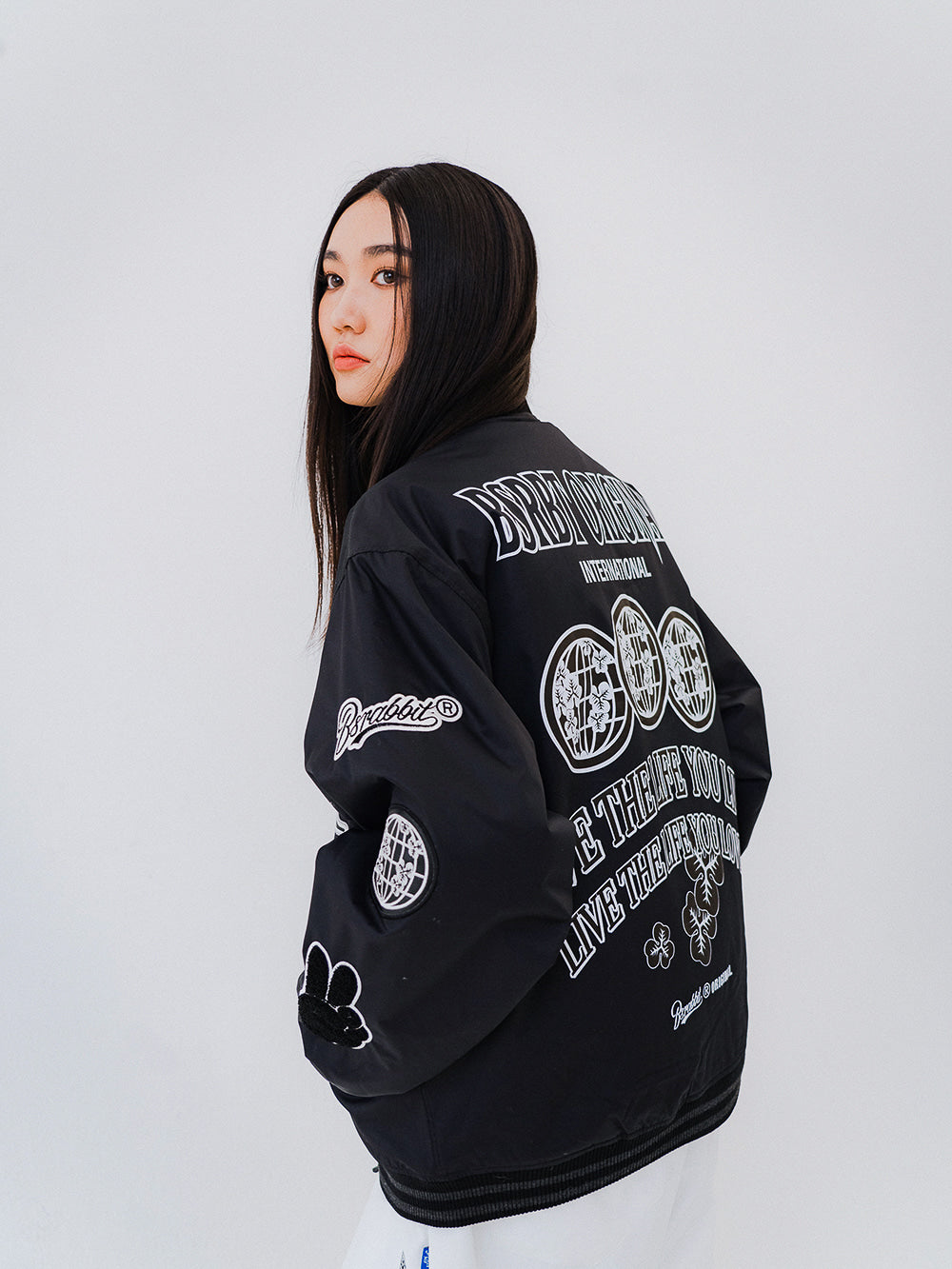 DFR LOGO PATCH VARSITY JACKET - BLACK