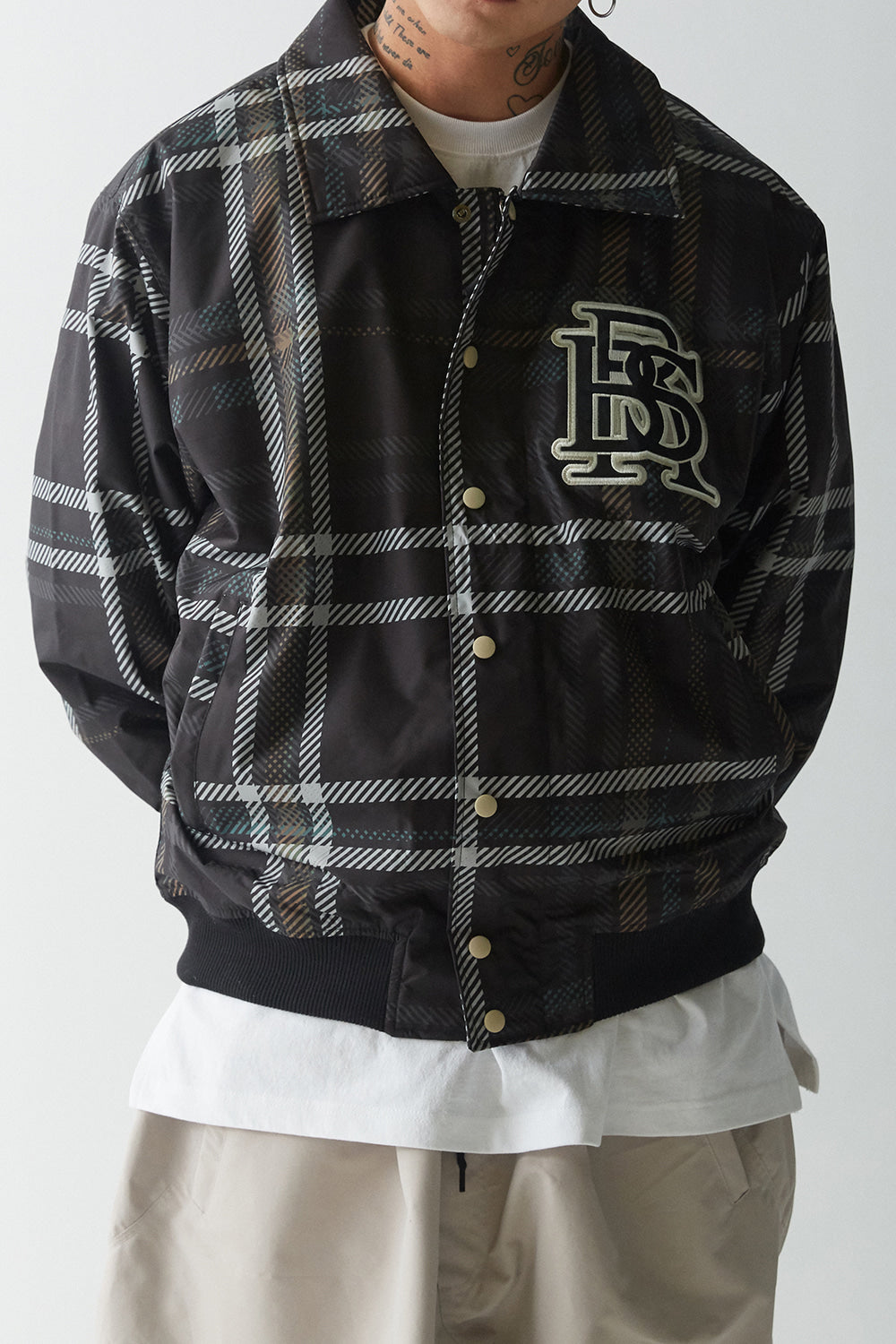 BIG LOGO VARSITY JACKET - BLACK CHECK