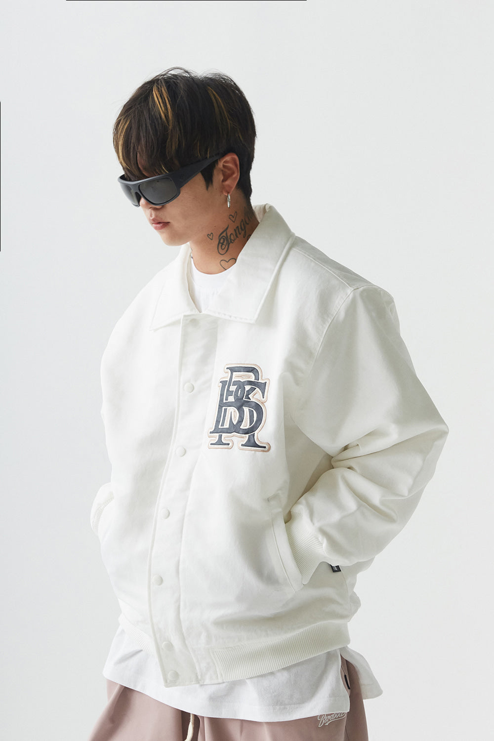 BIG LOGO VARSITY JACKET - CREAM