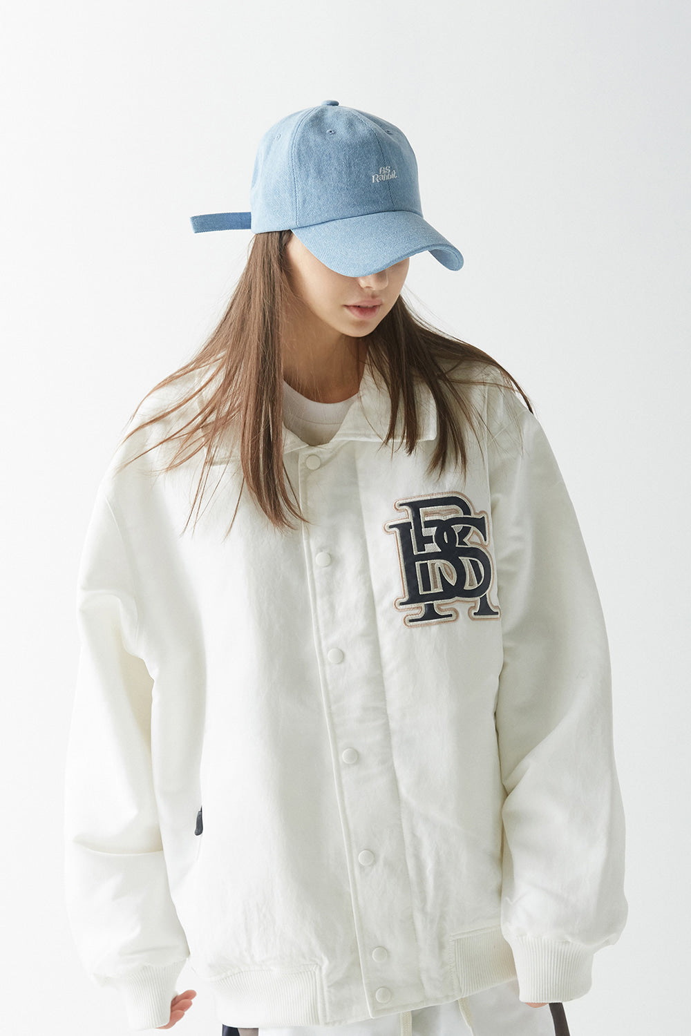 BIG LOGO VARSITY JACKET - CREAM