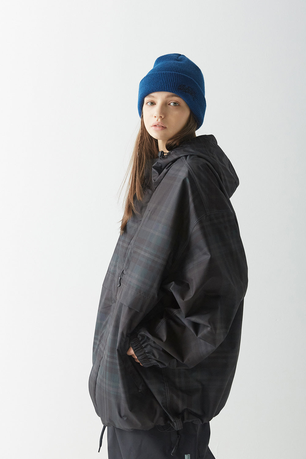 WIDE HOODED JACKET - CHECK